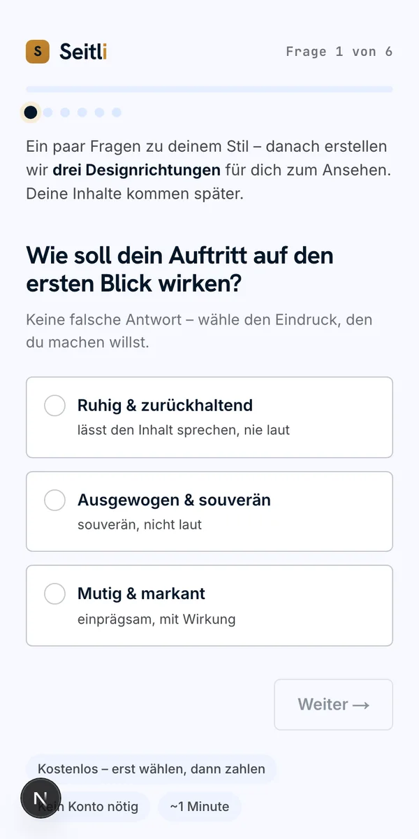 Das Seitli-Briefing auf dem Handy: Frage 1 von 6